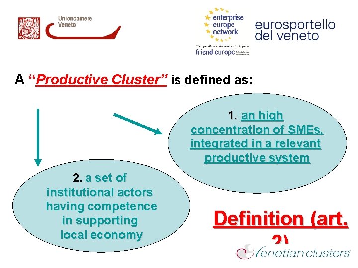 A “Productive Cluster” is defined as: 1. an high concentration of SMEs, integrated in