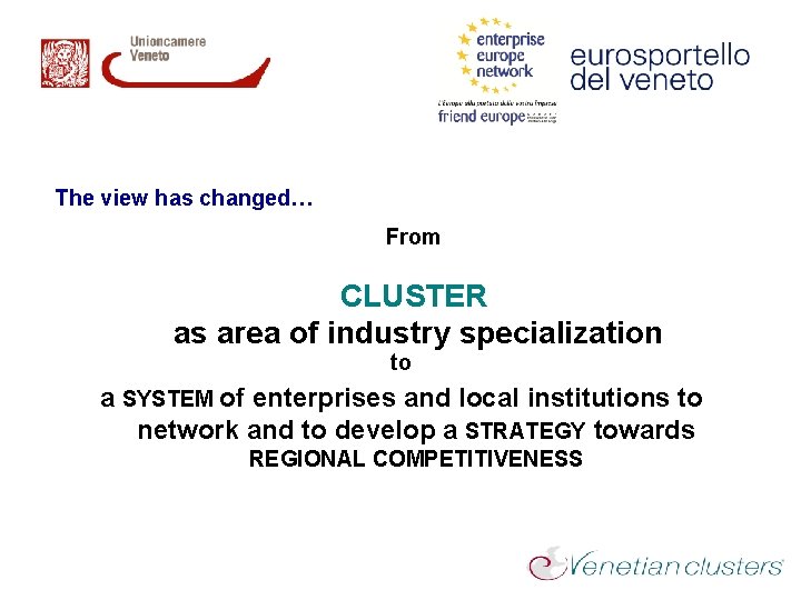  The view has changed… From CLUSTER as area of industry specialization to a