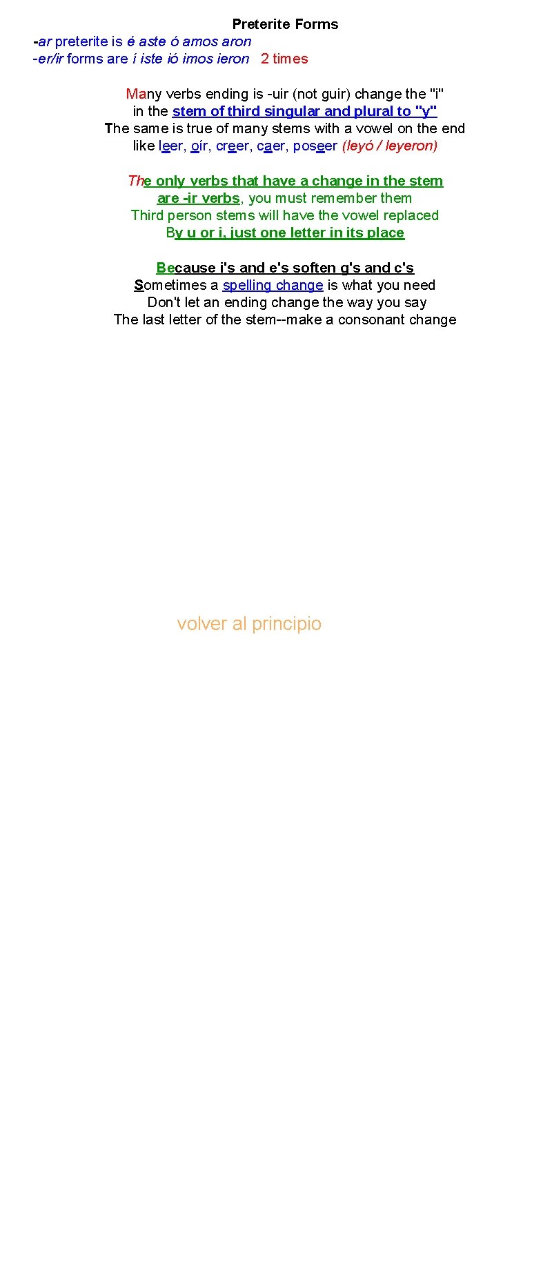 Preterite Forms -ar preterite is é aste ó amos aron -er/ir forms are í