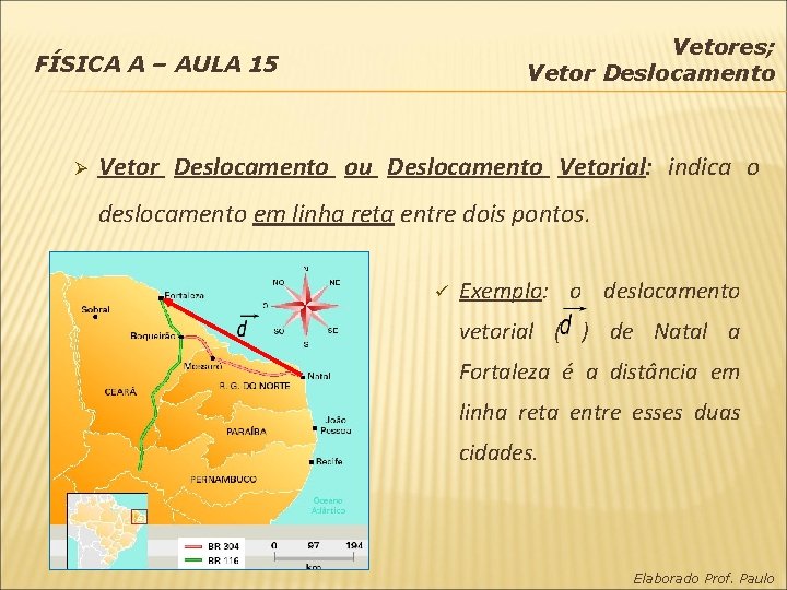 Vetores; Vetor Deslocamento FÍSICA A – AULA 15 Ø Vetor Deslocamento ou Deslocamento Vetorial: