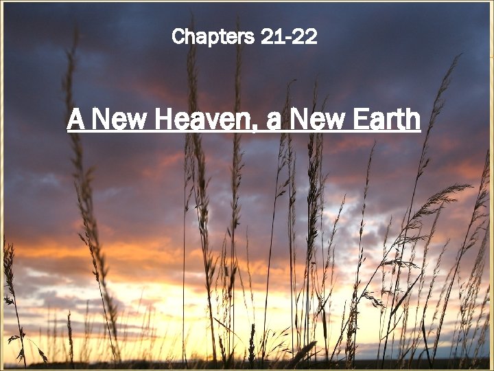 Chapters 21 -22 A New Heaven, a New Earth 