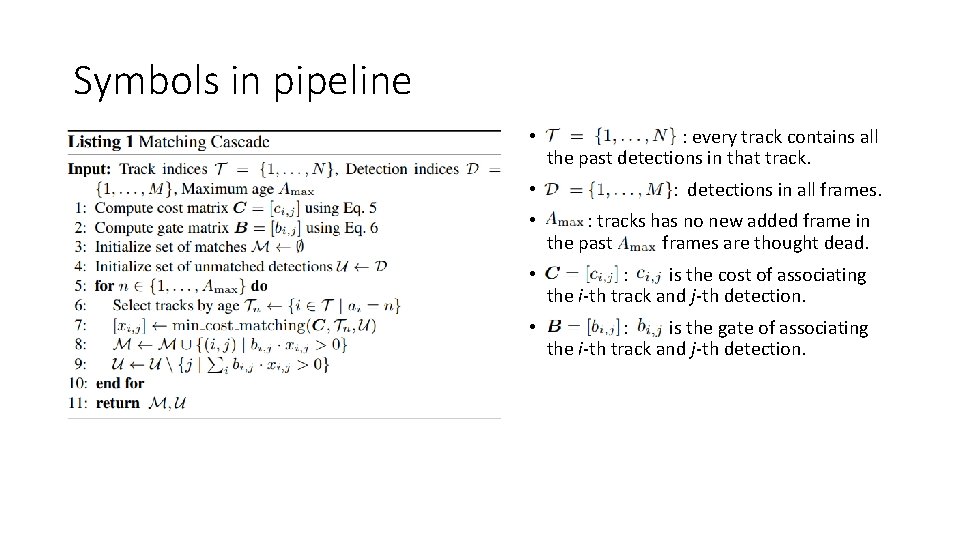 Symbols in pipeline • : every track contains all the past detections in that