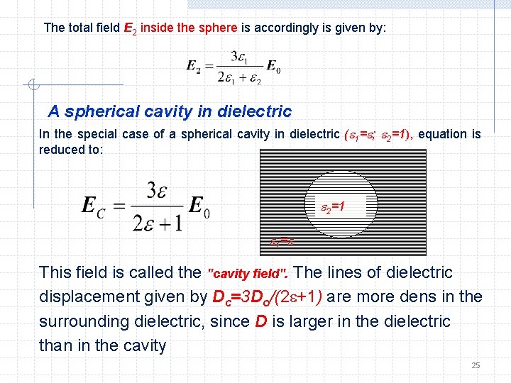 The total field E 2 inside the sphere is accordingly is given by: A