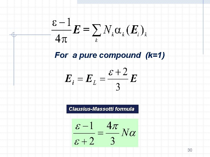 For a pure compound (k=1) Clausius-Massotti formula 30 