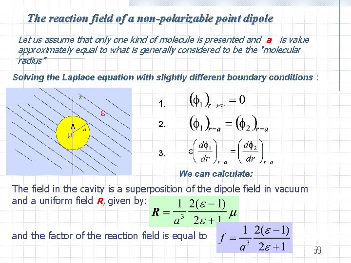 The reaction field of a non-polarizable point dipole Let us assume that only one
