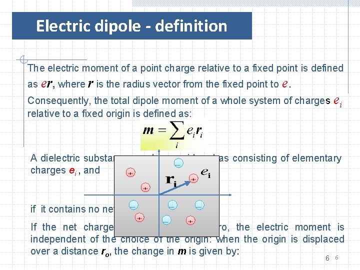 Electric dipole - definition The electric moment of a point charge relative to a