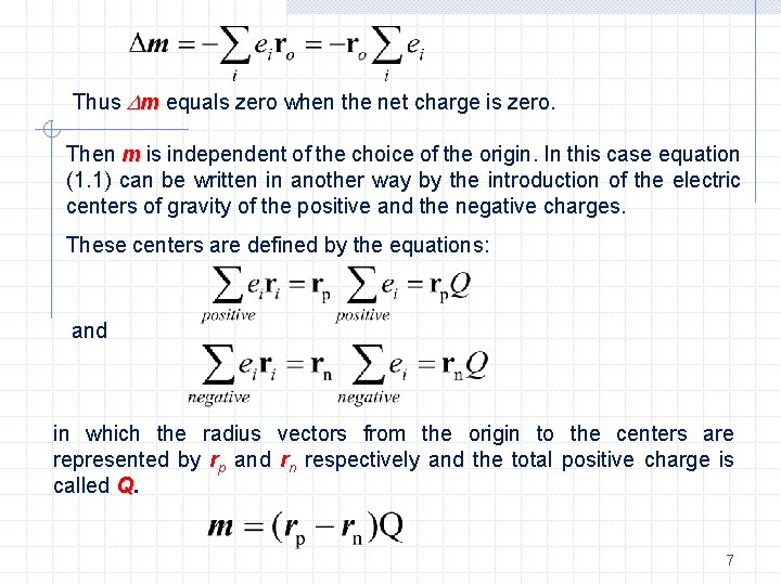 Thus m equals zero when the net charge is zero. Then m is independent