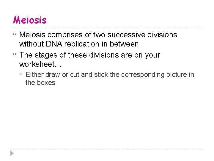 Meiosis comprises of two successive divisions without DNA replication in between The stages of