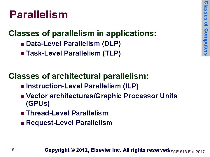 Classes of parallelism in applications: Data-Level Parallelism (DLP) n Task-Level Parallelism (TLP) n Classes