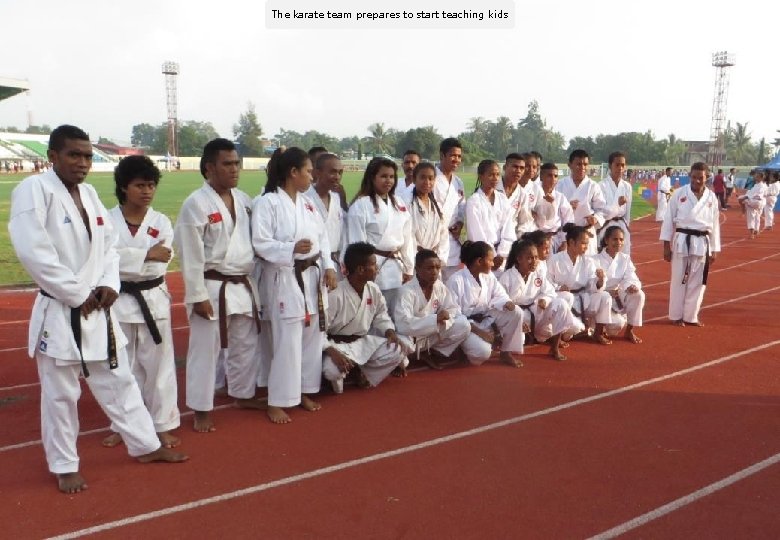 The karate team prepares to start teaching kids 