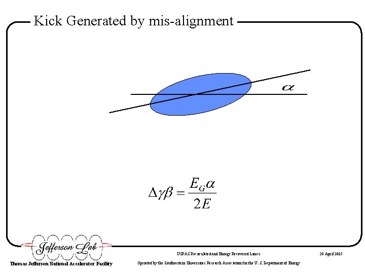 Kick Generated by mis-alignment USPAS Recirculated and Energy Recovered Linacs Thomas Jefferson National Accelerator