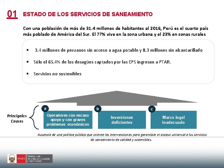 01 ESTADO DE LOS SERVICIOS DE SANEAMIENTO Con una población de más de 31.