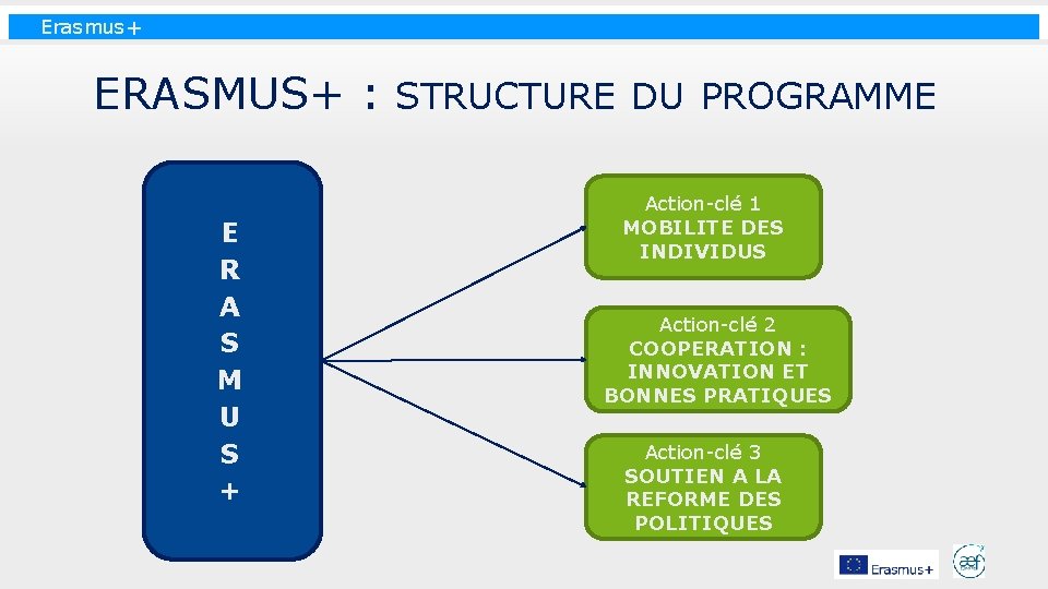 Erasmus+ ERASMUS+ : STRUCTURE DU PROGRAMME E R A S M U S +