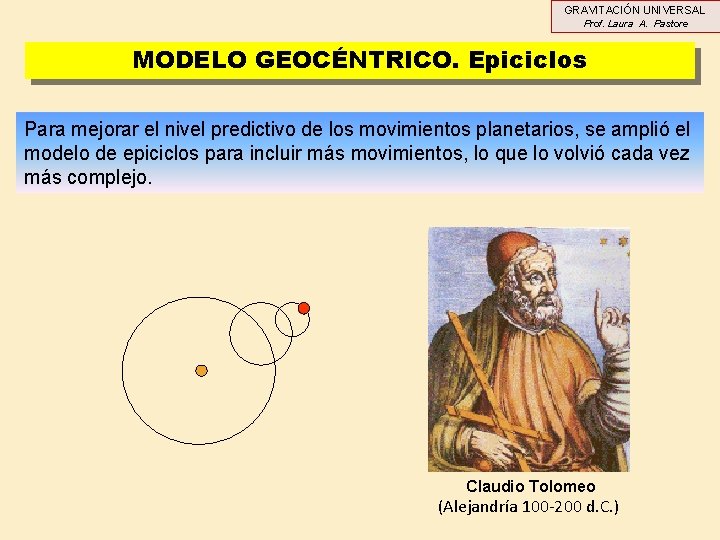 GRAVITACIÓN UNIVERSAL Prof. Laura A. Pastore MODELO GEOCÉNTRICO. Epiciclos Para mejorar el nivel predictivo GRAVITACIÓN UNIVERSAL Prof. Laura A. Pastore MODELO GEOCÉNTRICO. Epiciclos Para mejorar el nivel predictivo