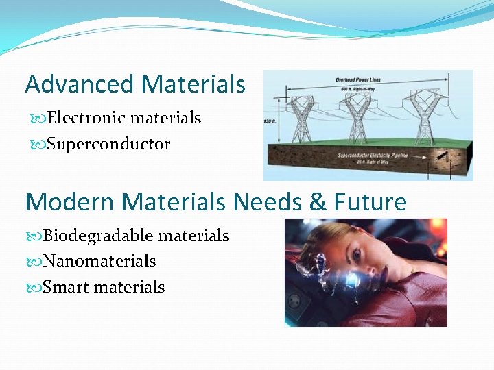 Advanced Materials Electronic materials Superconductor Modern Materials Needs & Future Biodegradable materials Nanomaterials Smart