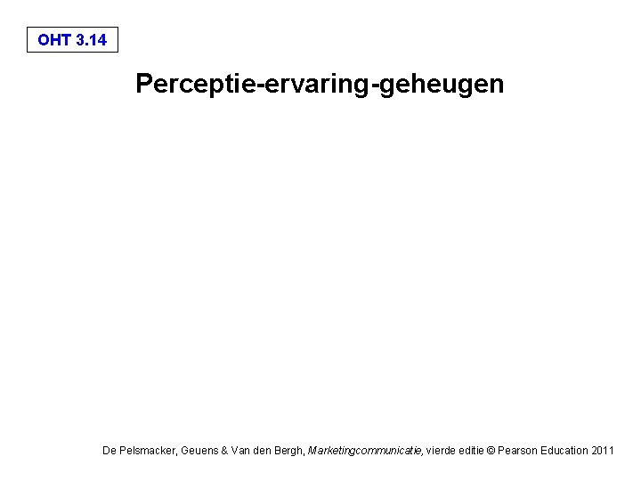 OHT 3. 14 Perceptie-ervaring-geheugen De Pelsmacker, Geuens & Van den Bergh, Marketingcommunicatie, vierde editie OHT 3. 14 Perceptie-ervaring-geheugen De Pelsmacker, Geuens & Van den Bergh, Marketingcommunicatie, vierde editie