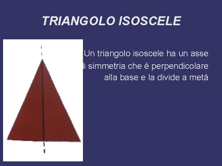 TRIANGOLO ISOSCELE Un triangolo isoscele ha un asse di simmetria che è perpendicolare alla