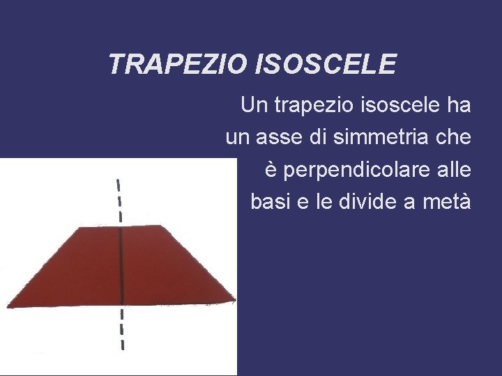 TRAPEZIO ISOSCELE Un trapezio isoscele ha un asse di simmetria che è perpendicolare alle