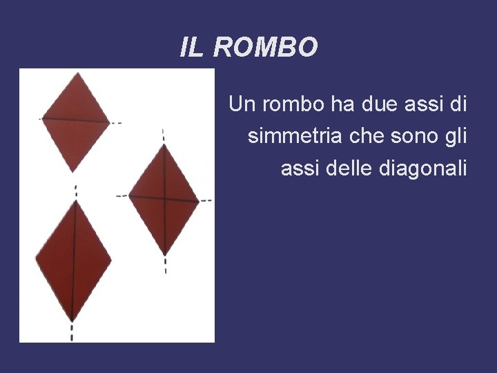 IL ROMBO Un rombo ha due assi di simmetria che sono gli assi delle