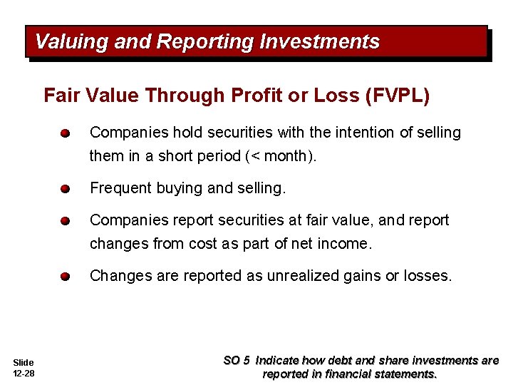 Valuing and Reporting Investments Fair Value Through Profit or Loss (FVPL) Companies hold securities