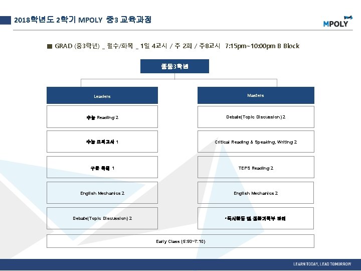 2018학년도 2학기 MPOLY 중 3 교육과정 ■ GRAD (중 3학년) _ 월수/화목 _ 1일