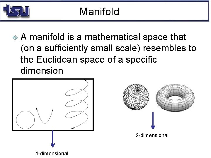 Manifold A manifold is a mathematical space that (on a sufficiently small scale) resembles