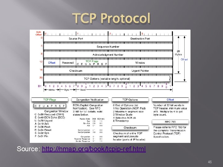 TCP Protocol Source: http: //nmap. org/book/tcpip-ref. html 46 