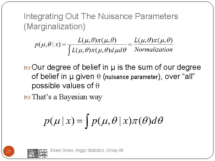 Integrating Out The Nuisance Parameters (Marginalization) Our degree of belief in µ is the