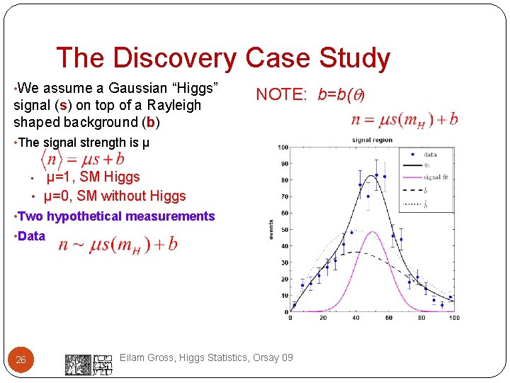 The Discovery Case Study • We assume a Gaussian “Higgs” signal (s) on top