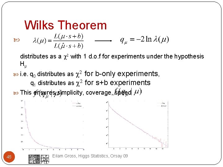 Wilks Theorem distributes as a 2 with 1 d. o. f for experiments under