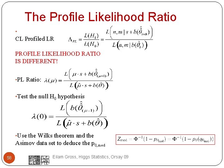 The Profile Likelihood Ratio • CL Profiled LR PROFILE LIKELIHOOD RATIO IS DIFFERENT! •