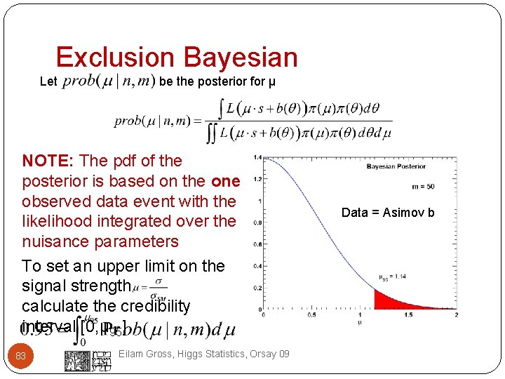 Exclusion Bayesian Let be the posterior for µ NOTE: The pdf of the posterior