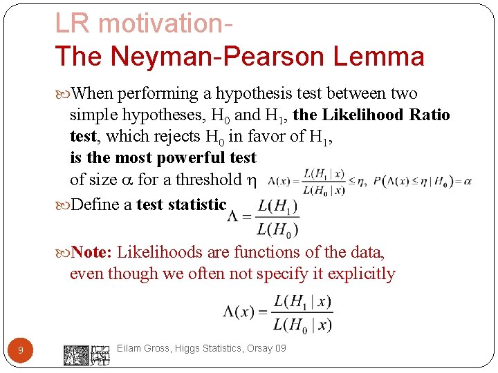 LR motivation. The Neyman-Pearson Lemma When performing a hypothesis test between two simple hypotheses,