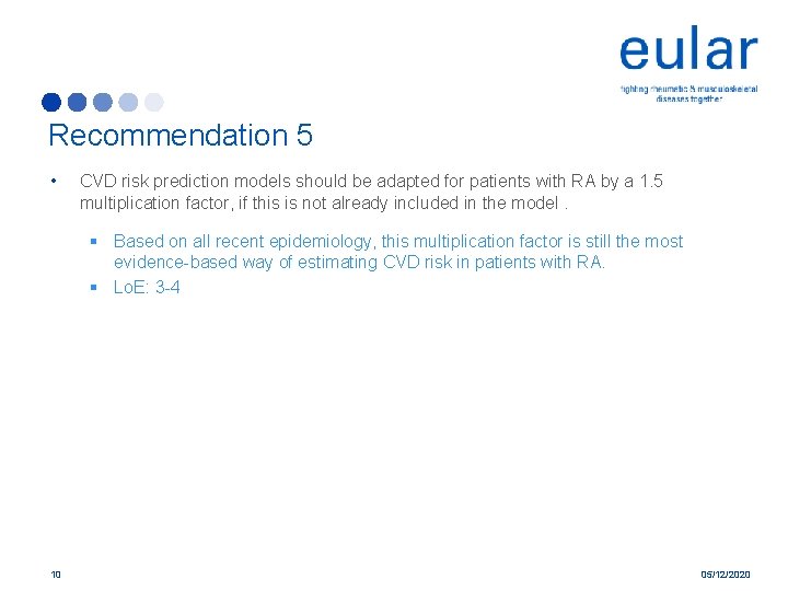 Recommendation 5 • CVD risk prediction models should be adapted for patients with RA