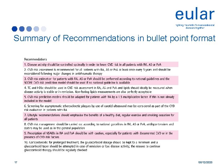 Summary of Recommendations in bullet point format 17 05/12/2020 