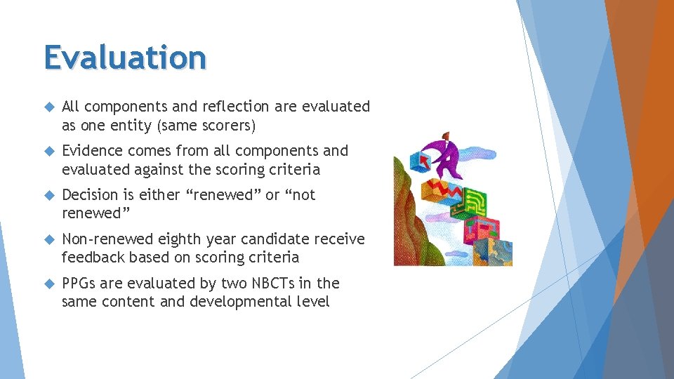 Evaluation All components and reflection are evaluated as one entity (same scorers) Evidence comes