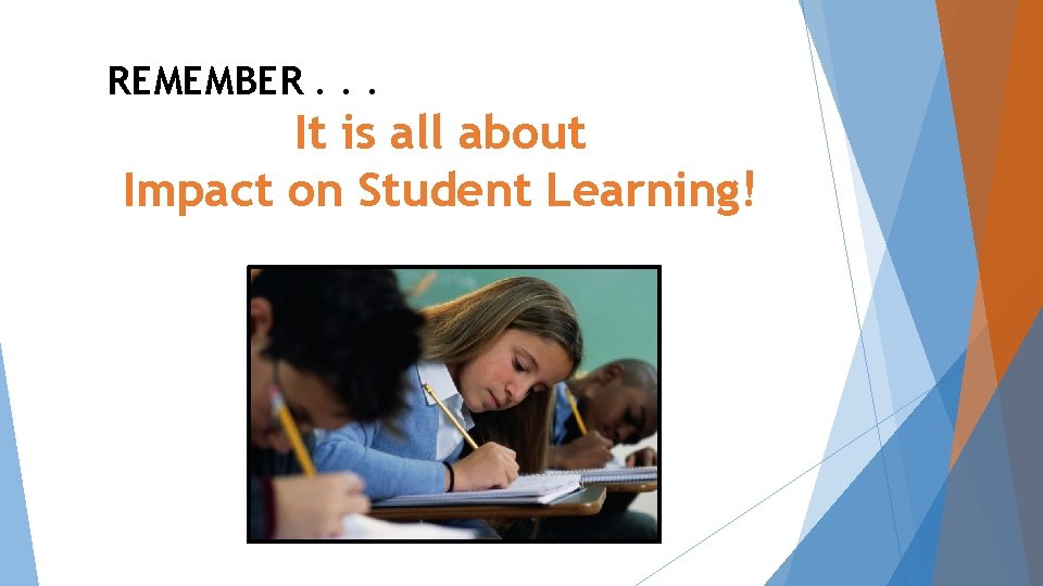 REMEMBER. . . It is all about Impact on Student Learning! 