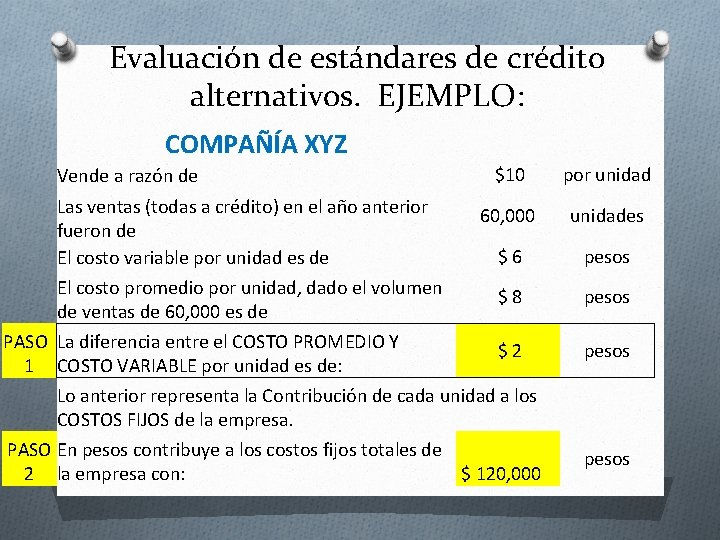 Evaluación de estándares de crédito alternativos. EJEMPLO: COMPAÑÍA XYZ Vende a razón de Las