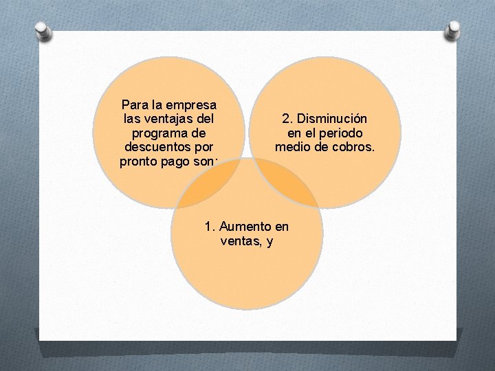 Para la empresa las ventajas del programa de descuentos por pronto pago son: 2.
