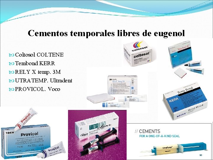 Cementos temporales libres de eugenol Coltosol COLTENE Tembond KERR RELY X temp. 3 M