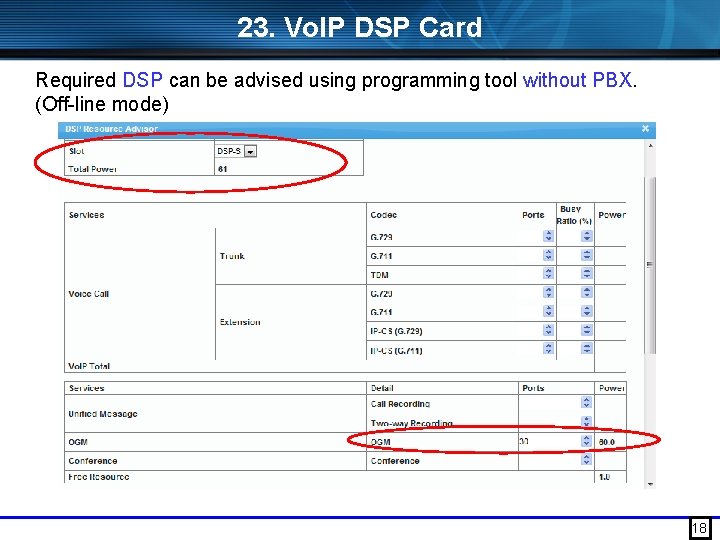 23. Vo. IP DSP Card Required DSP can be advised using programming tool without