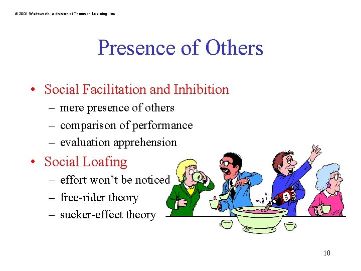 © 2001 Wadsworth, a division of Thomson Learning, Inc Presence of Others • Social