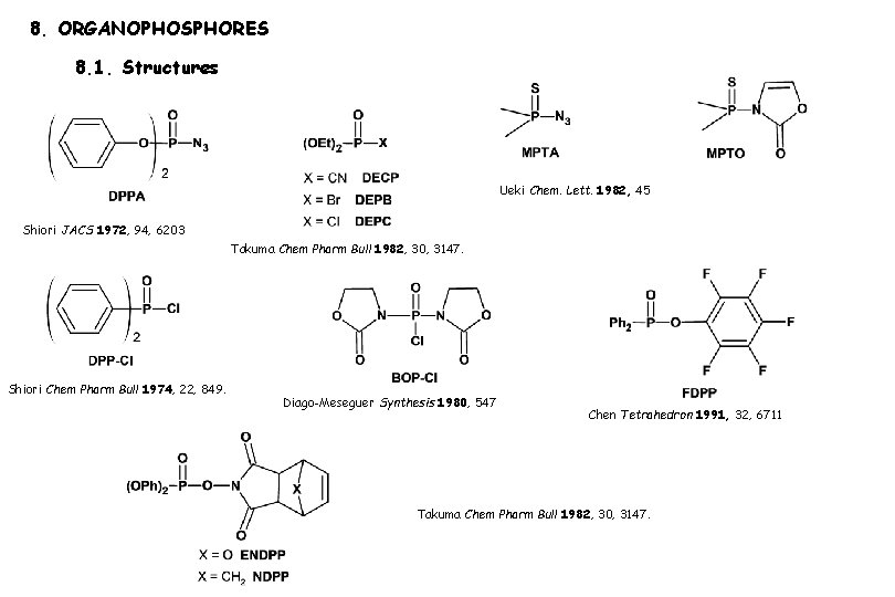 8. ORGANOPHOSPHORES 8. 1. Structures Ueki Chem. Lett. 1982, 45 Shiori JACS 1972, 94,