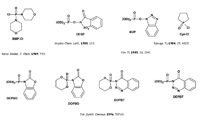 Miyake Chem. Lett. , 1985, 123. Panse Indian. J. Chem. 1989, 793 Ramage TL