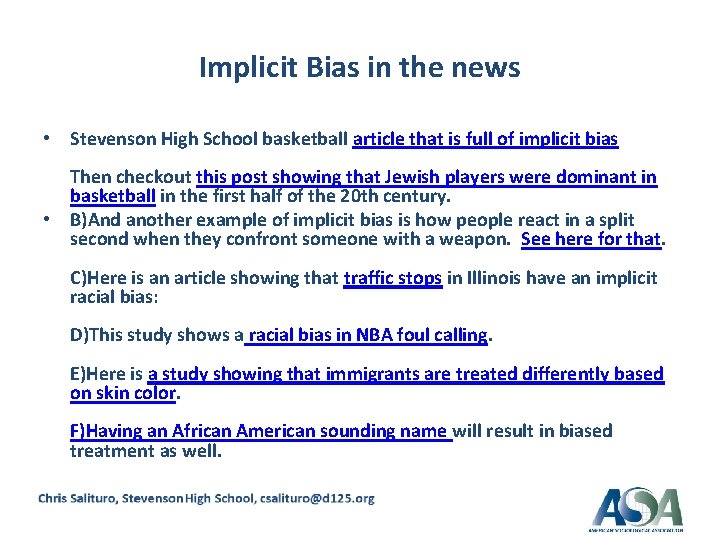 Implicit Bias in the news • Stevenson High School basketball article that is full