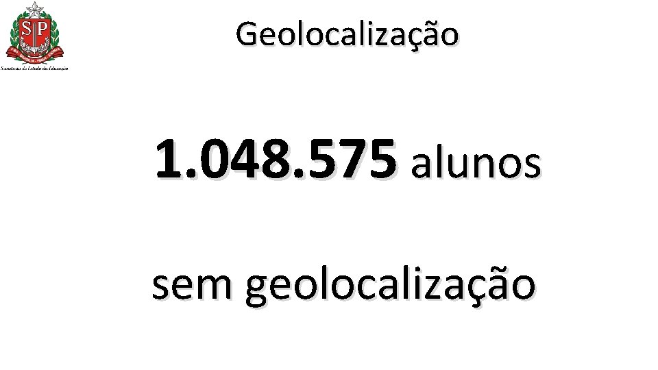 Geolocalização 1. 048. 575 alunos sem geolocalização Geolocalização 1. 048. 575 alunos sem geolocalização