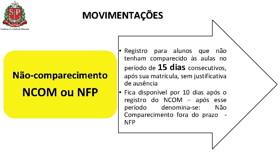 MOVIMENTAÇÕES Não-comparecimento NCOM ou NFP • Registro para alunos que não tenham comparecido às MOVIMENTAÇÕES Não-comparecimento NCOM ou NFP • Registro para alunos que não tenham comparecido às