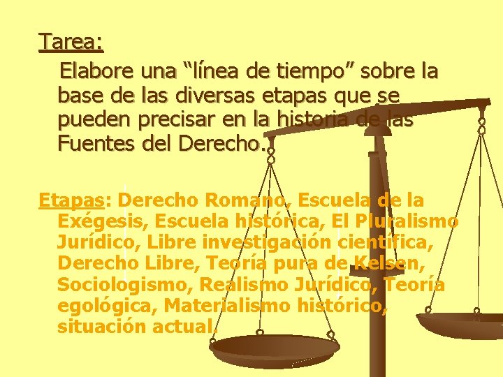 Tarea: Elabore una “línea de tiempo” sobre la base de las diversas etapas que