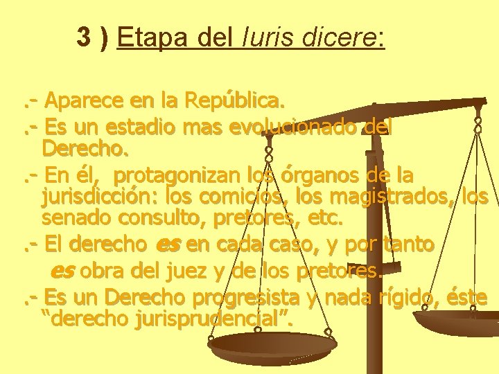 3 ) Etapa del Iuris dicere: . - Aparece en la República. . -