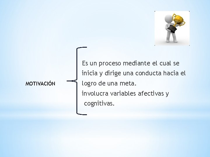Es un proceso mediante el cual se inicia y dirige una conducta hacia el